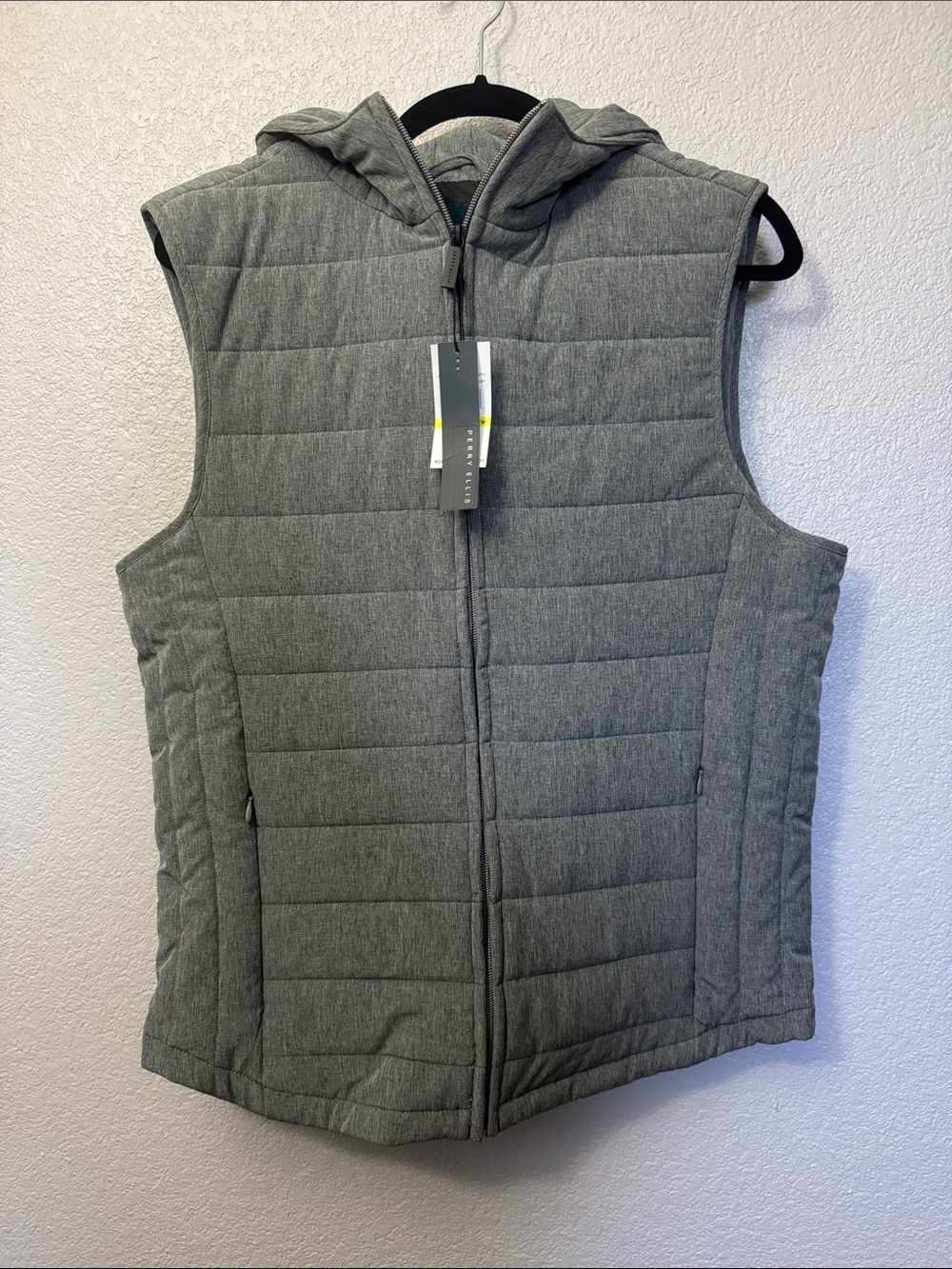 Perry Ellis Quilted Hooded Vest - Gray